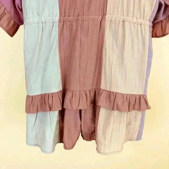 Storia Mauve Boho Rayon Blend Oversized Tie Waist Ruffle Mini Dress Size S - Picture 13 of 16